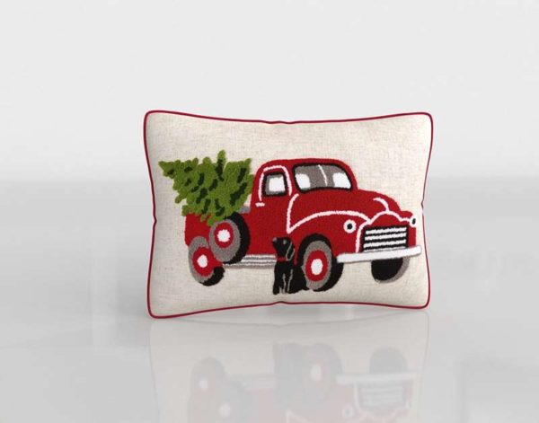 3D Christmas Pillow Vintage Red Truck