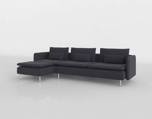 Sofá 3D Seccional Chaise IKEA Soderhamn Negro
