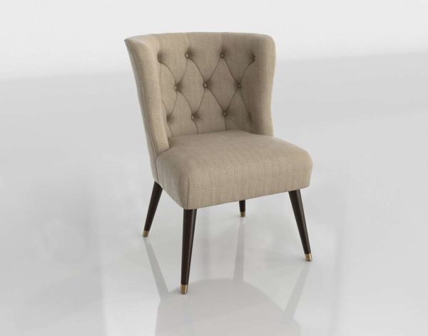 Curved Natural Linen Slipper Chair 3D Model