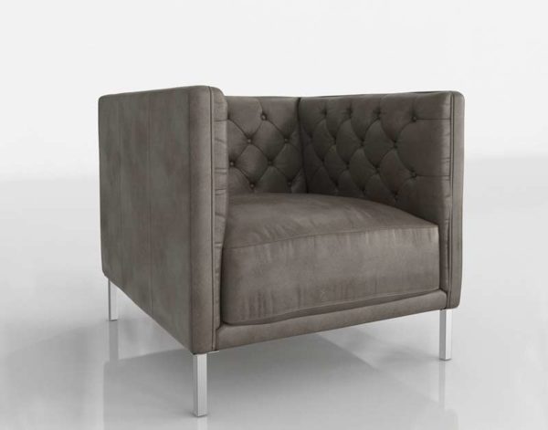 CB2 Savile Grey Leather Tufted Chair Bello