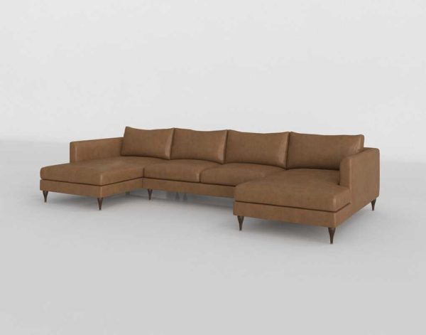InteriorDefine Owens Pecan Leather Sofa Oiled Walnut Brass Legs