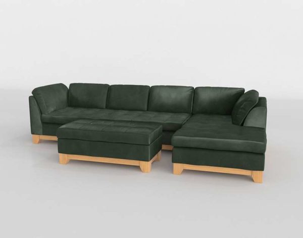 Leather Sectional with Ottoman 3D Model